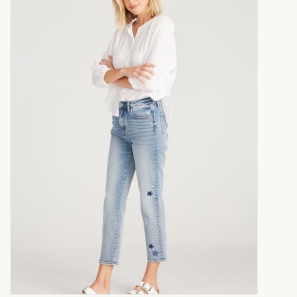DRIFTWOOD Denim - Driftwood Women's Meg Straight Crop Blue Star Embellished Jeans Sz 27